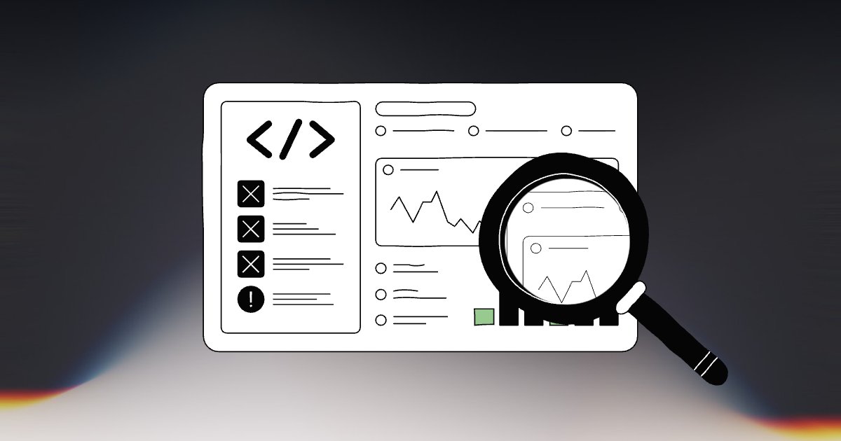 Hand-drawn illustration of an AI search results panel with cited website links and a magnifying glass over analytics charts