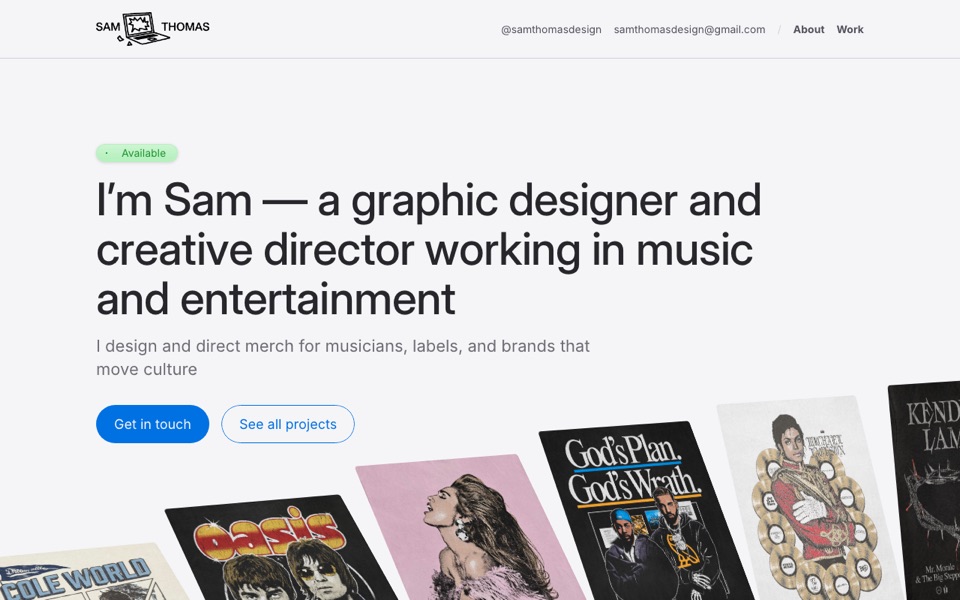 Sam Thomas Design portfolio homepage