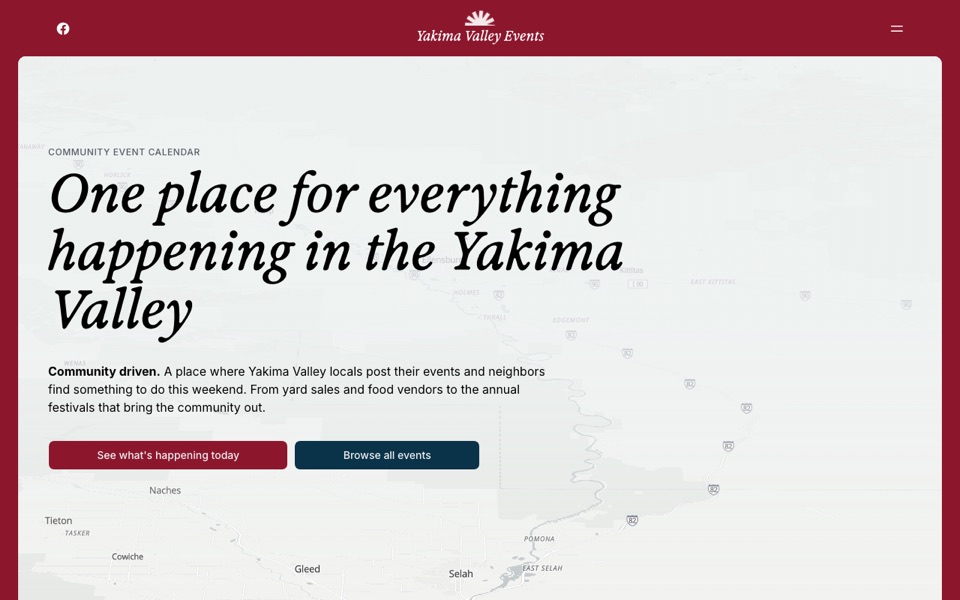 Yakima Valley Events homepage with local event listings